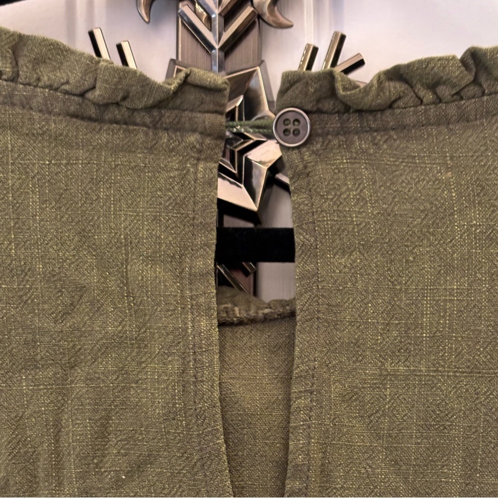 Heyson Size 1XL Green Washed Gauze Ruffled High Neck Long Sleeve Dress - Picture 13 of 13